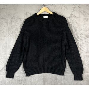 Wilfred Aritzia Essential Chenille Sweater Medium Black Chunky Rib Knit